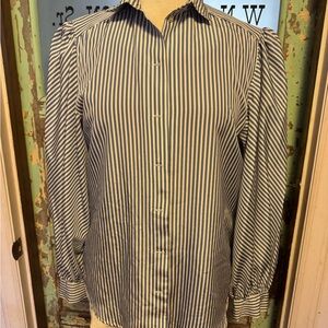 Vintage 1980’s Elegant Blue Striped Women's Blouse Hong Kong